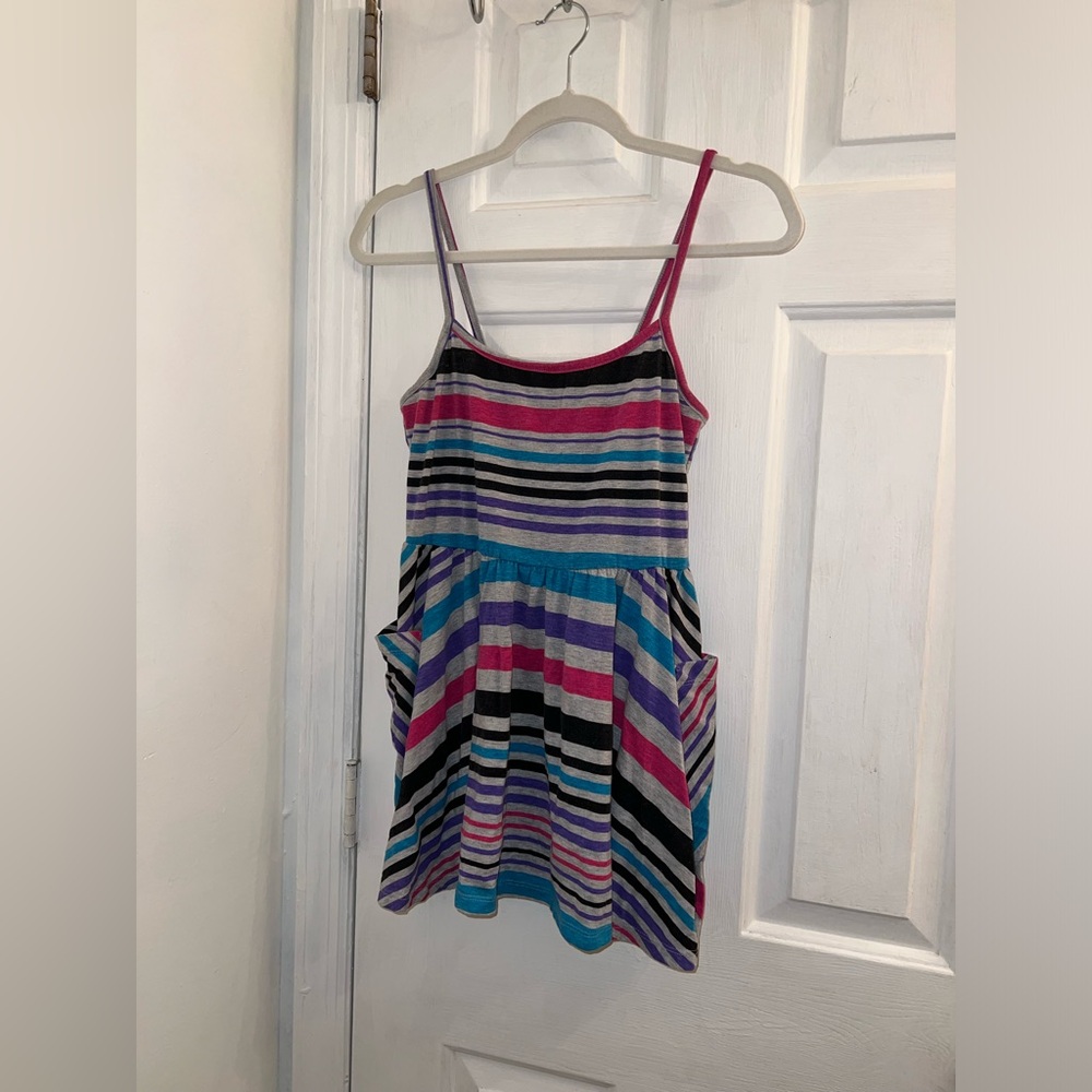 Size XL extra large gray mini dress with pockets purple blue pink black stripes
